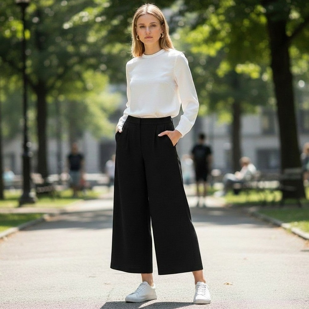 Elliott Lauren Black Cropped Wide Leg Trousers Pants Womens Size 12 Office Sleek